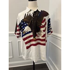 Cotton Traders Sport Polo Shirt Mens XL Patriotic America Eagle All-Over Print